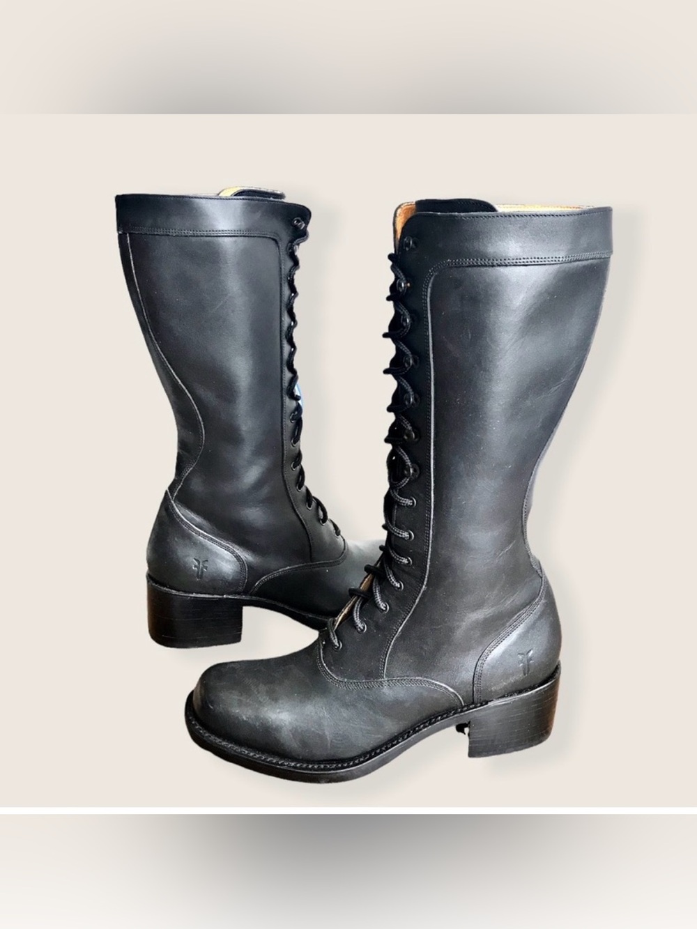 VTG Frye Black Leather Campus Lace Up Tall Boots 77180 1994 Women's Size 7.5